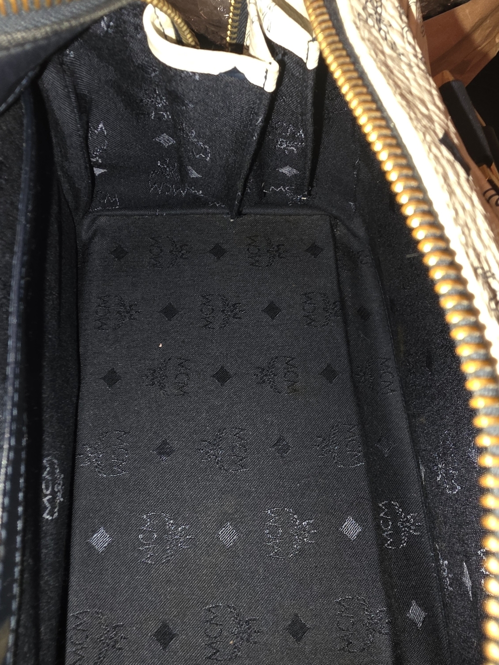 MCM White & Blue Visetos Boston Bag with Gold Hardware - Picture 14 of 16
